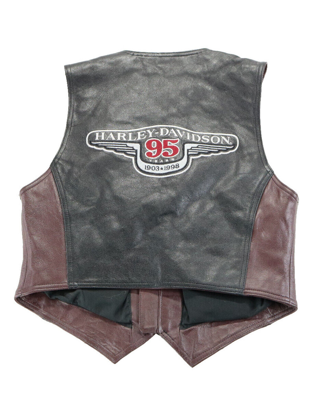 harley davidson vest L black burgundy leather 95th anniversary zip vintage 1903